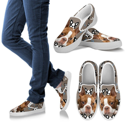 Red Boston Terrier Print Slip Ons For Women- Exrpess Shipping