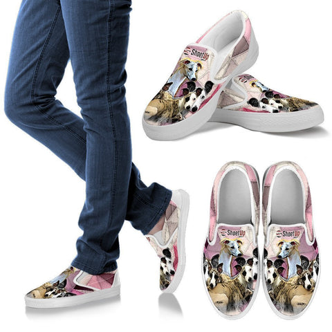 Whippet Dog Print Slip Ons For Women- Free Shipping