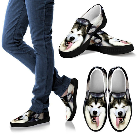 Alaskan Malamute Dog Print Slip Ons (Black) For Women- Express Shipping