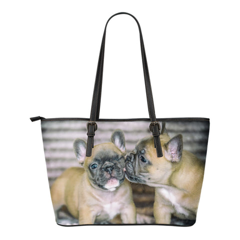 Women's French Bulldogs Kissing Leather Tote