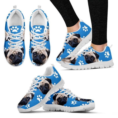 Paws Print Pug Dog (Black/White) Running Shoes For Women- Express Delivery