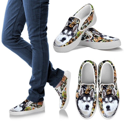 Amazing Siberian Husky Dog Print Slip Ons For Women-Express Shipping