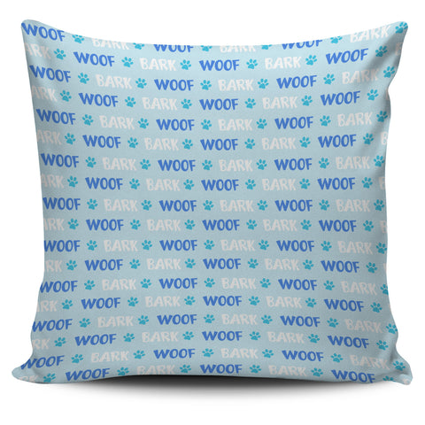 Blue & White Woof Dog Pillow Cushion Cover