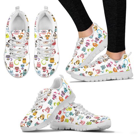 Colorful Fun Cats Women's Sneakers - White