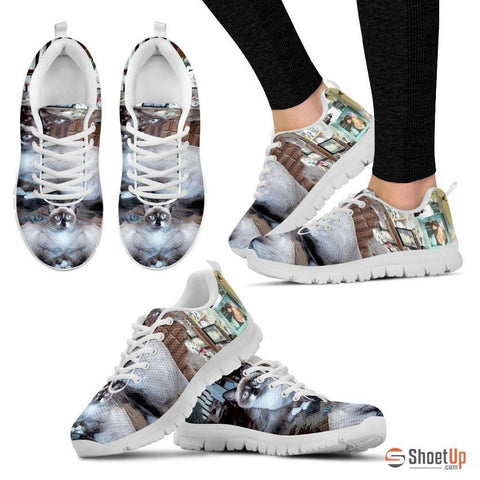 White Cat Print Shoe For Women- Free Shipping