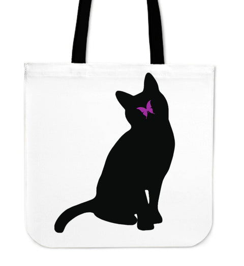 Purple Butterfly and Cat Tote Bag