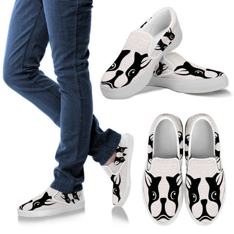 Boston Terrier Dog Print Slip Ons For Women-Free Shipping