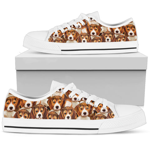 Cute Beagle Puppies Women's Low Top Shoe - White