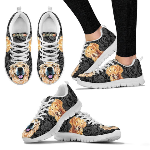 Golden Retriever On Black-Women's Running Shoes-Free Shipping