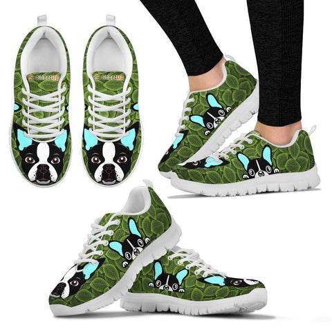 Boston Terrier On Green-Women's Running Shoes-Free Shipping