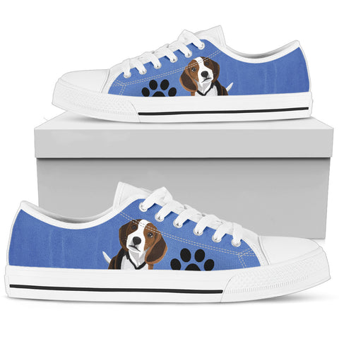 Cute Beagle Women's Low Top Shoe - Blue with White Sole