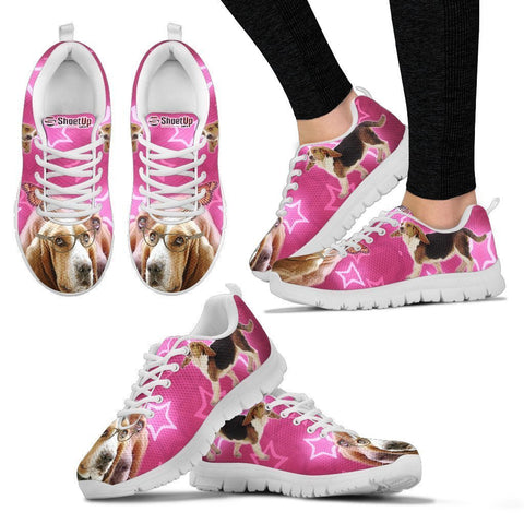 Basset Hound on Pink Print Running Shoes For Women- Free Shipping