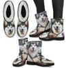 Laughing Alaskan Malmute Print Faux Fur Boots For Women- Free Shipping