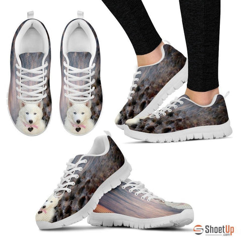 White Husky Dog Print Running Shoe For Women- Free Shipping