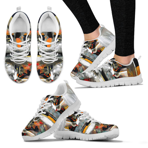 Abstract Cat Women's Sneakers - White