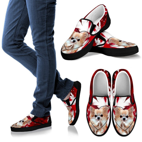 Valentine's Day Cute Chihuahua Dog On Red Print Slip Ons For Women- Free Shipping