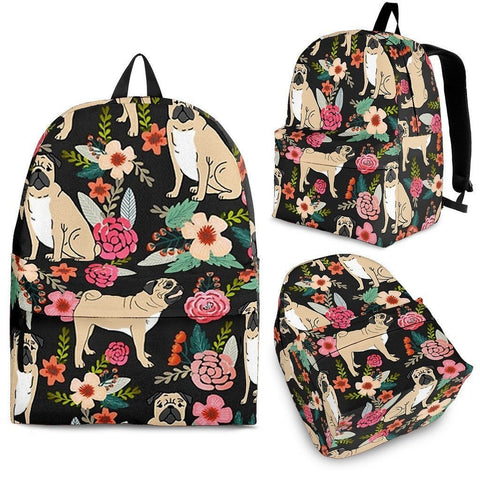 Pug Floral Print BackPack - Free Shipping