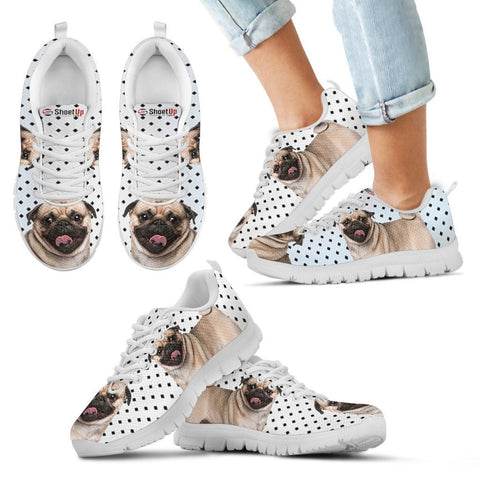 Pug Dog Black Dots Print Running Shoes For Kids-Free Shipping