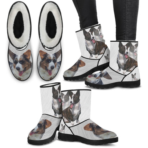 Cardigan Welsh Corgi Print Faux Fur Boots For Women-Free Shipping