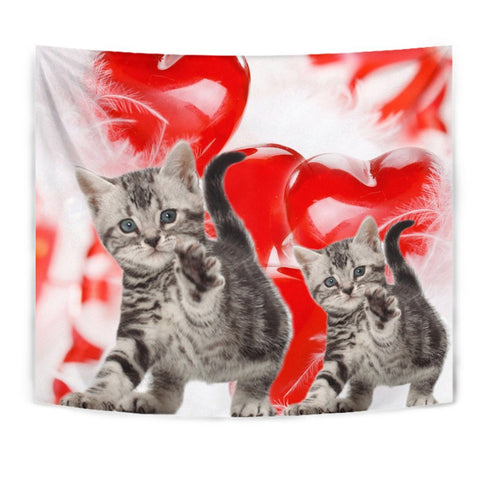 American Shorthair Cat On Red Print Tapestry-Free Shipping
