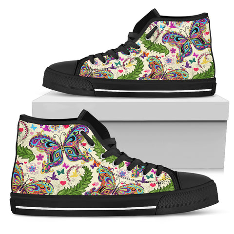 Colorful Butterfly High Top Shoes Black