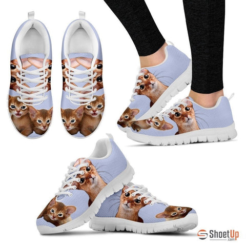 Abyssinian Cat Print (White/Black) Running Shoes For Women-Free Shipping