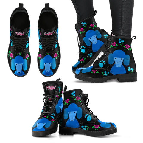 Faithful Poodles Women's Blue Leather Boots for Poodle Dog Lovers