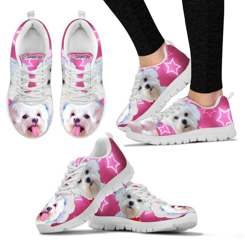 Maltese On Pink Print Running Shoes For Women- Free Shipping