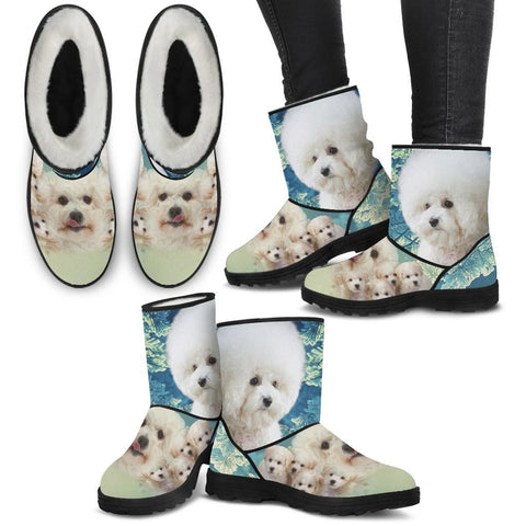 Cute Bichon Frise Print Faux Fur Boots For Women- Free Shipping