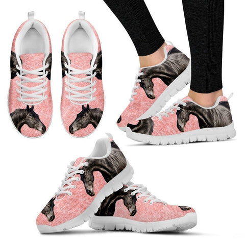 Thoroughbred Horse Print (Black/White) Running Shoes For Women-Free Shipping