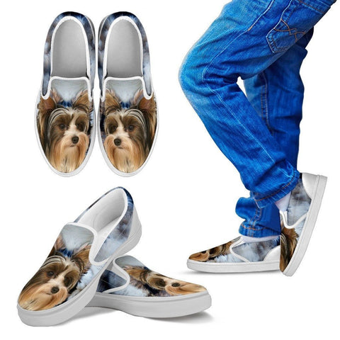 Biewer Terrier Print Slip Ons For Kids- Express Shipping
