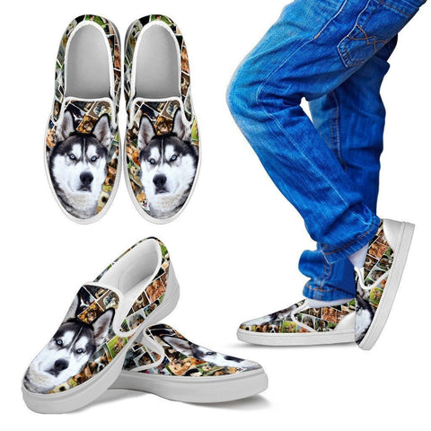 Amazing Siberian Husky Dog Print Slip Ons For Kids-Express Shipping