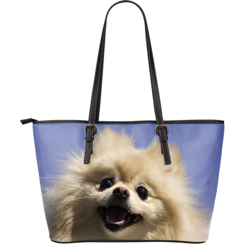 Pomeranian Dog Lovers Large Leather Handbag