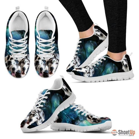 White Great Dane Dog Print Running Shoe For Women- Free Shipping