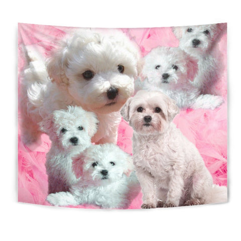 Bichon Frise On Pink Print Tapestry-Free Shipping