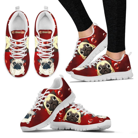 Pug On Red-Women's Running Shoes-Free Shipping