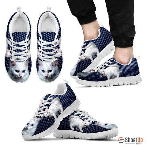 White Turkish Angora Cat Print Sneakers For Men (White/Black)- Free Shipping