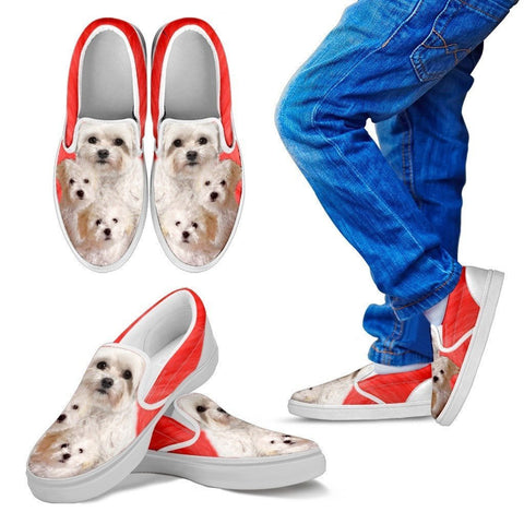 Bolognese Dog Print Slip Ons For Kids- Express Shipping