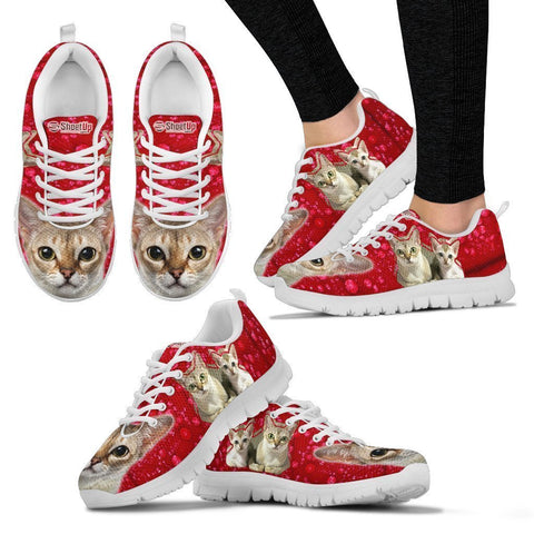 Singapura Cat On Red Print Sneakers For Women- Free Shipping