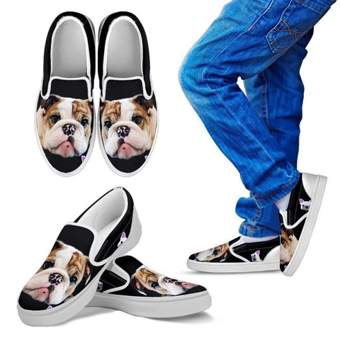 Bull Dog Print Slip Ons For Kids- Express Shipping