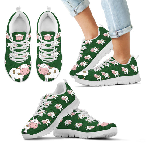 Cow Sneakers Kid's Sneakers - Green with White Soles
