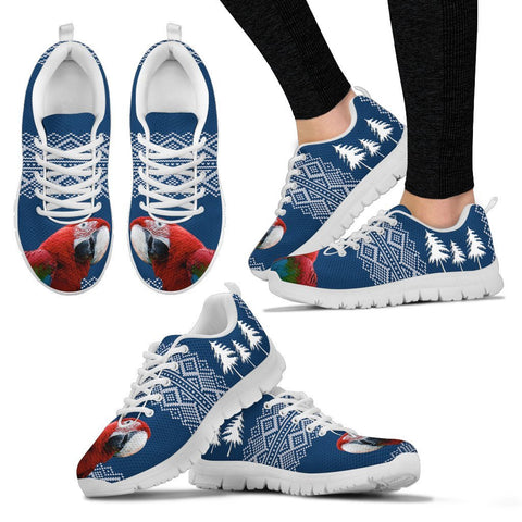 Red and Green Macaw Print Christmas Running Shoes For Women-Free Shipping