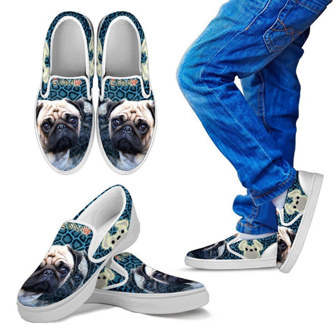 Lovely Pug Print-Kid's Slip Ons-Free Shipping