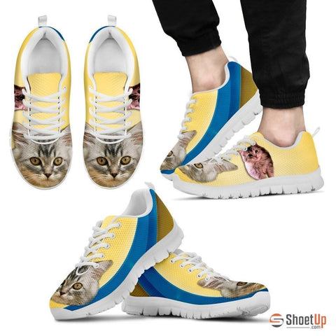 Cute Siberian Cat Print Sneakers For Men (White/Black)- Free Shipping