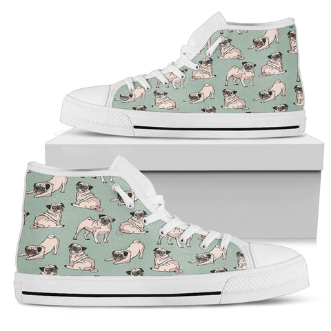 Pug Dog Women's High Top Shoe  -White