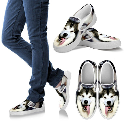 Alaskan Malamute Dog Print Slip Ons For Women- Express Shipping