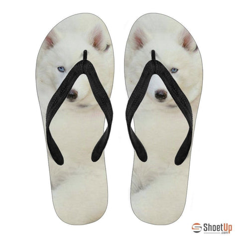 White Husky Puppy Flip Flops For Men- Free Shipping