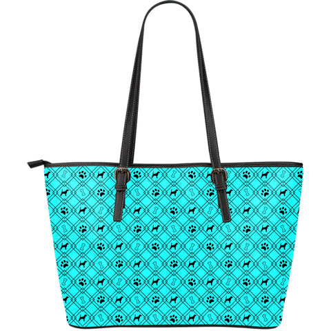 Light Blue Dog Lover Large Leather Tote