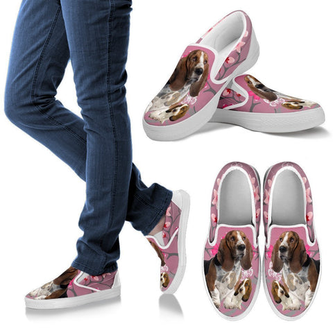 Basset Hound With Puppy Slip Ons For Women-Free Shipping