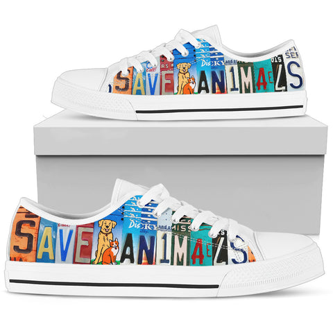 "Save Animals" License Plate Low Top Shoes for Animal Lovers